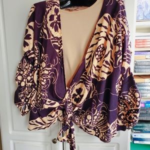 Floral Wrap Top - Purple and Cream